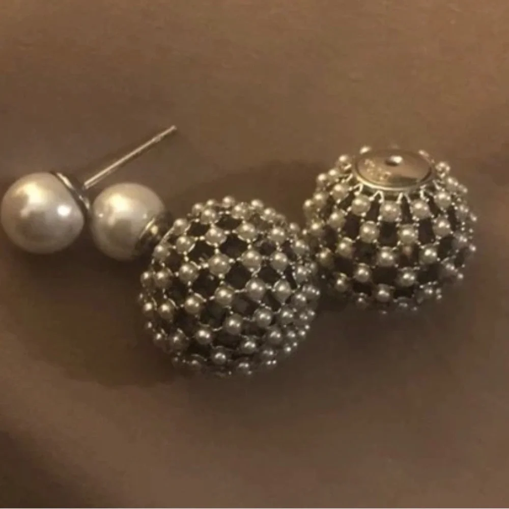 Dior Silver Pearl Earrings cannage framework tribal Tribales - Picture 4 of 4